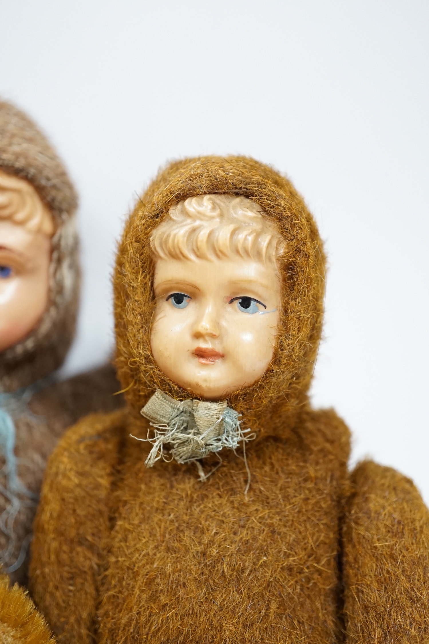 Four Teddy dolls with celluloid faces, c.1990